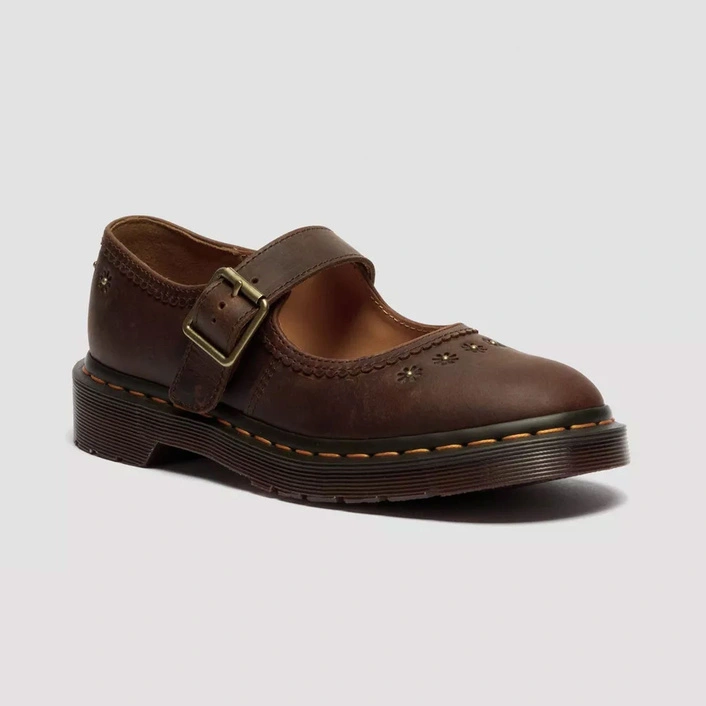 Dr. Martens półbuty Mary Jane Flower Crazy Horse ciemnobrązowe damskie 42391200
