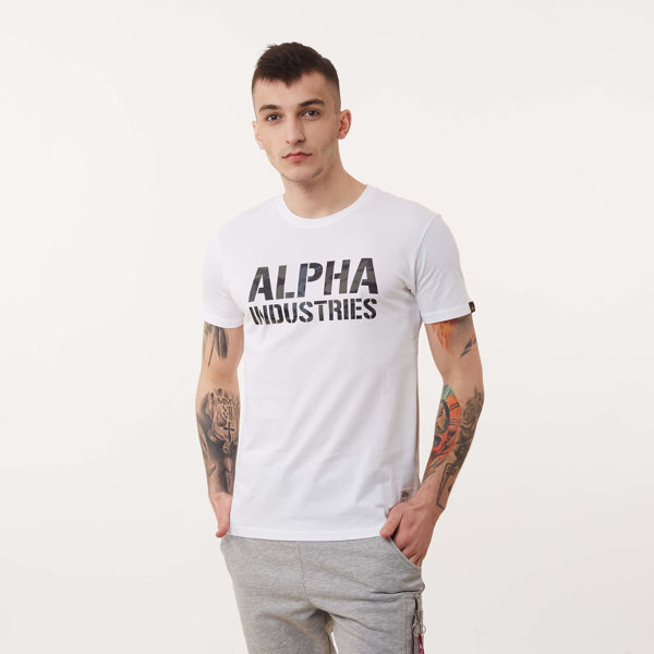 ALPHA INDUSTRIES CAMO PRINT T-SHIRT BLACK/WHITE