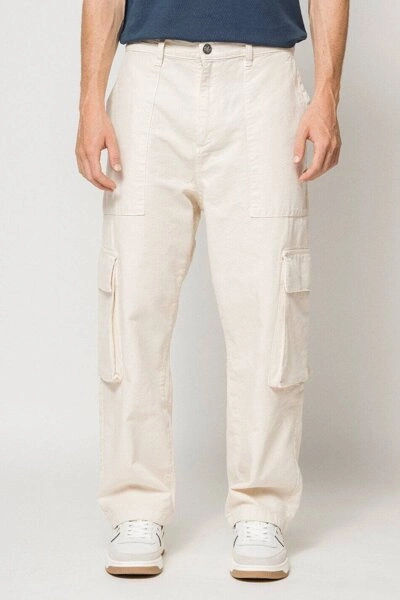 Kaotiko Relaxed Canvas Ivory Cargo Trousers