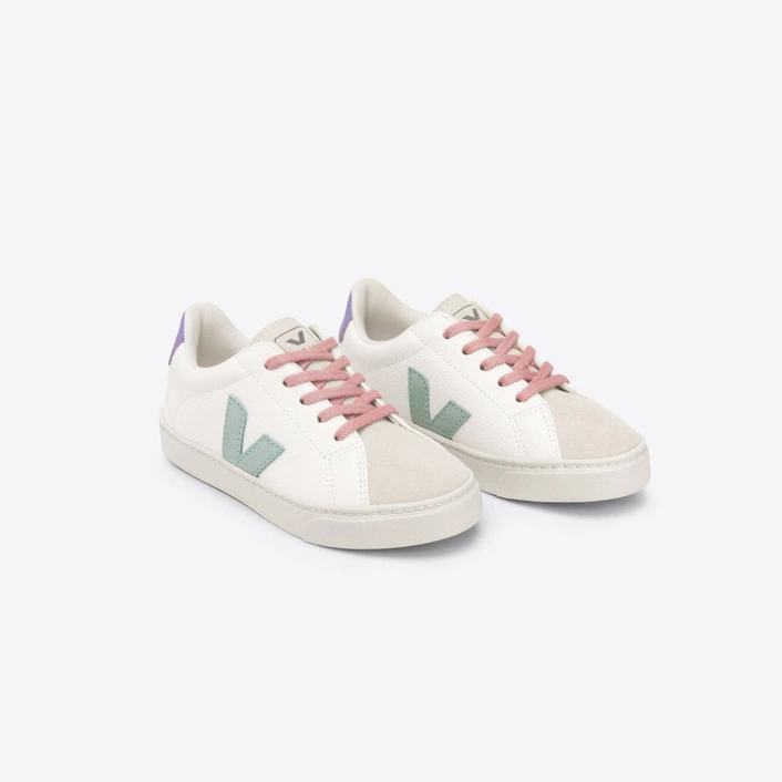 Veja Junior ESPLAR LACES CHROMEFREE LEATHER WHITE MATCHA LAVANDE