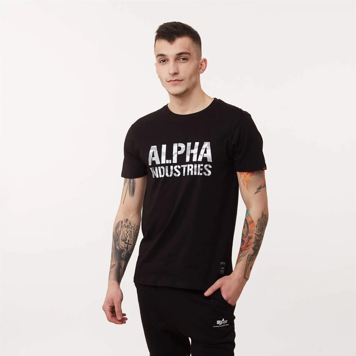 Alpha Industries CAMO PRINT T-SHIRT BLACK/WHITE