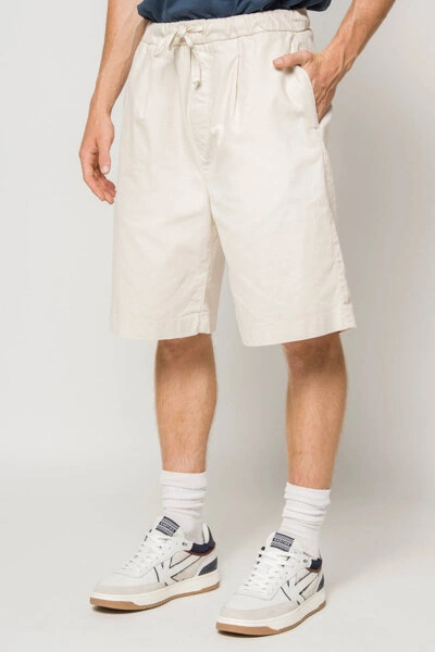 Kaotiko Ivory Relaxed Canvas Pleated Bermuda Shorts