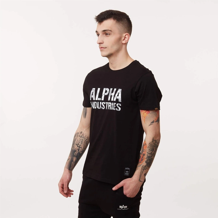 Alpha Industries CAMO PRINT T-SHIRT BLACK/WHITE