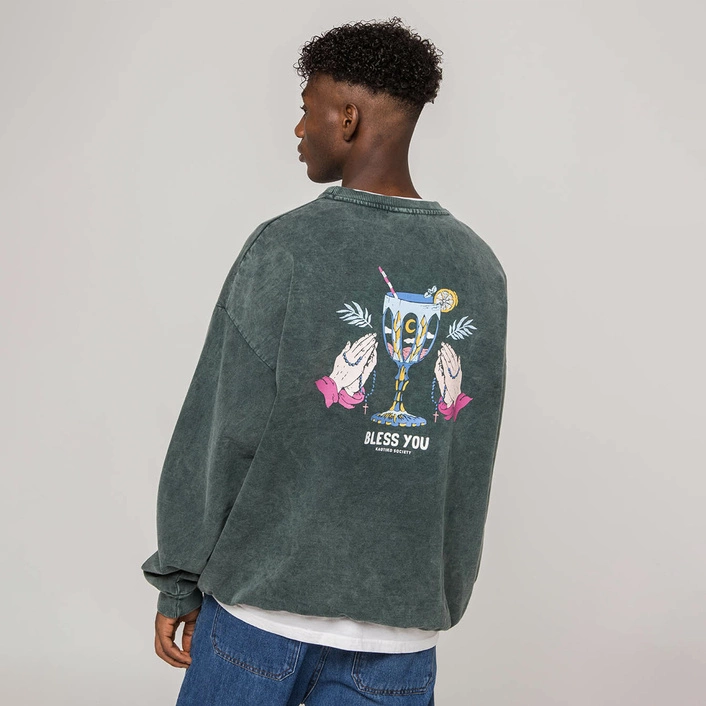 Kaotiko Bless You Washed Sweatshirt Sea Green