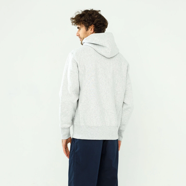 Champion Reverse Weave Script Logo Hooded Sweatshirt Grey