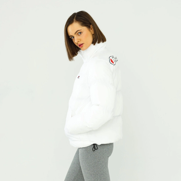 Champion WMNS HIGH NECK SCRIPT LOGO BACK HOODED JACKET WHITE