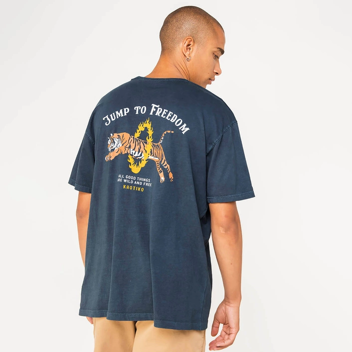 Kaotiko Fire Tiger Washed T-shirt AK212-01-G002