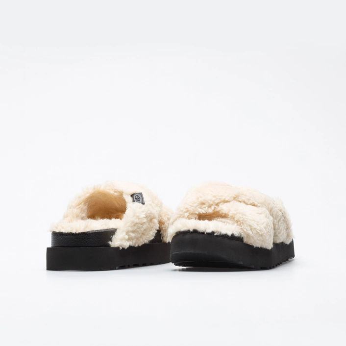 UGG W FUZZ SUGAR CROSS SLIDE NATURAL / BLACK