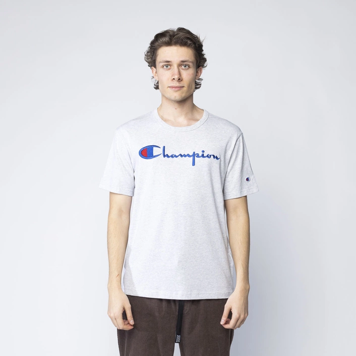 Champion Reverse Weave Script Logo Crewneck T-Shirt Grey