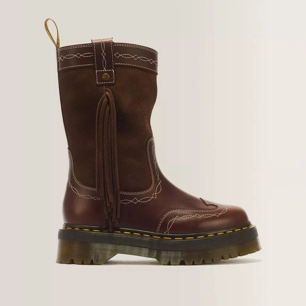 Dr. Martens kowbojki na platformie Quad Mid Desert Rodeo ciemnobrązowe 43175200