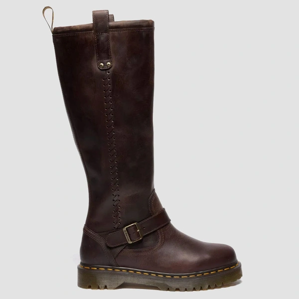 Dr. Martens Anistone Knee High Crazy Horse Leather Biker Boots 41871200