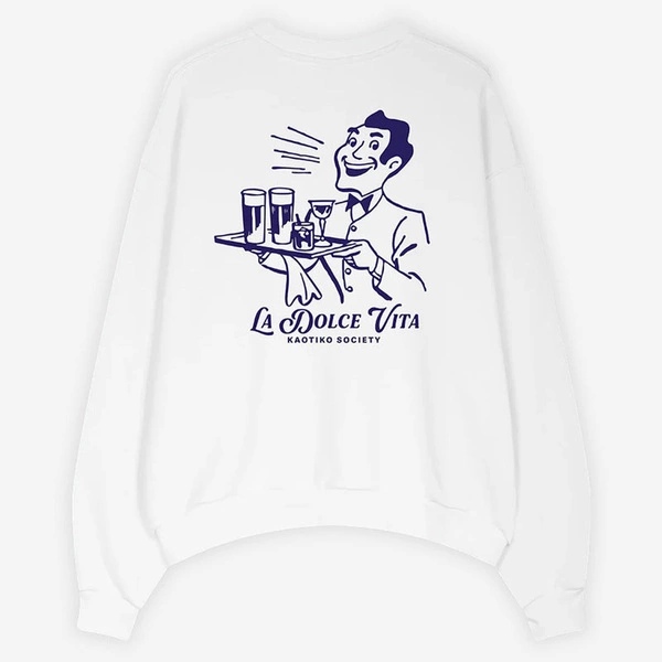 Kaotiko La Dolce Vita Organic Cotton White Sweatshirt AR016-01S-G002