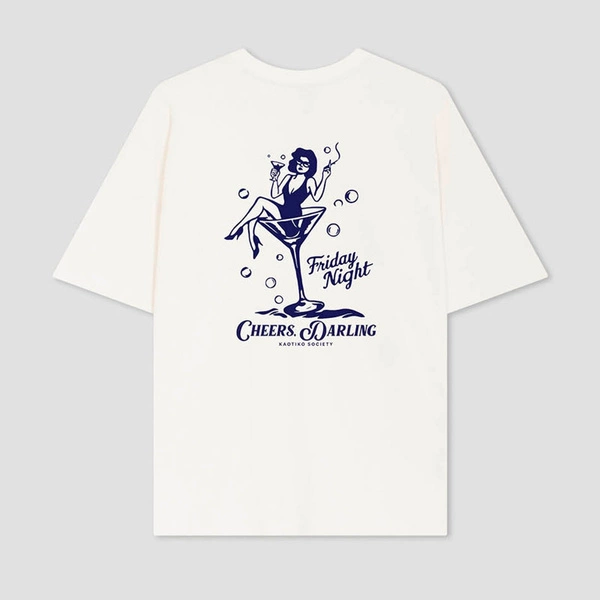 Kaotiko Cheers T-shirt, Darling Organic Cotton Ivory AR022-01S-G002