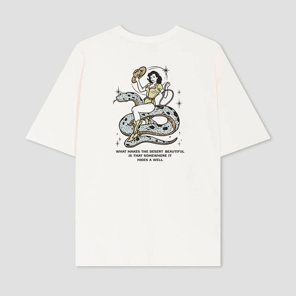 Kaotiko Cowgirl Snake Organic Cotton Ivory T-shirt AR064-01S-G002