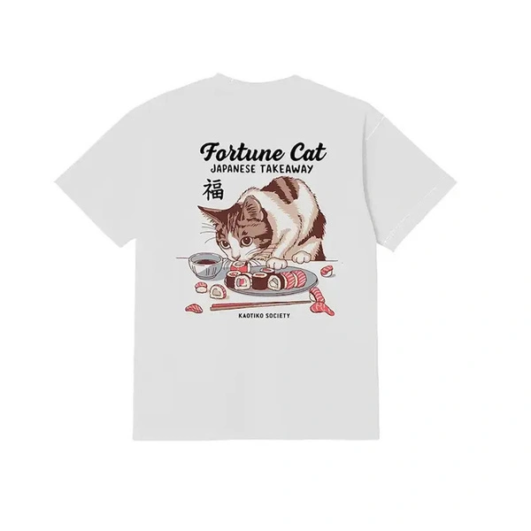 Kaotiko Fortune Cat White T-shirt AS038-01-G002