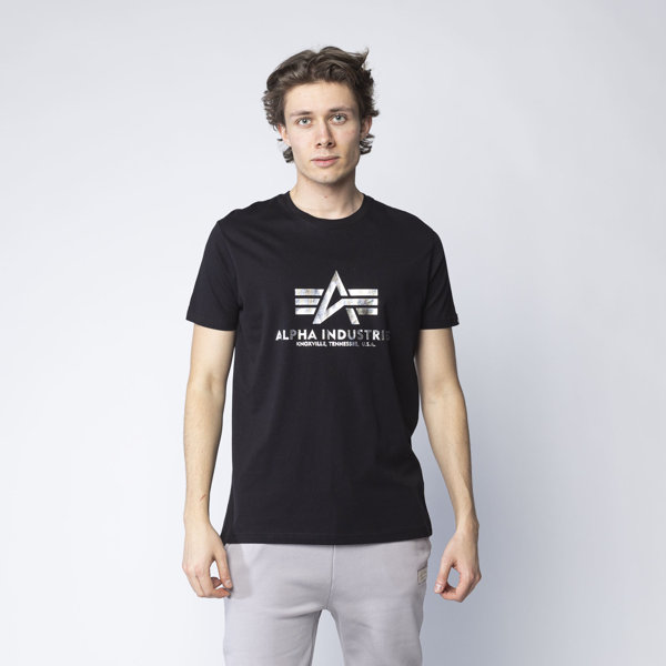 Alpha Industries Basic T-Shirt Foil Print Black/Silver