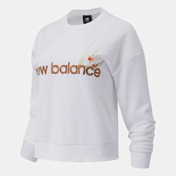 New Balance BLUZA DAMSKA Essentials Botanical Crew Fleece White