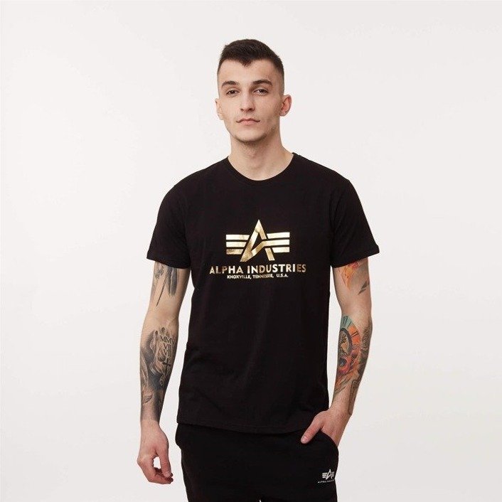 Alpha Industries Basic T-Shirt Foil Print Black/Gold Yellow