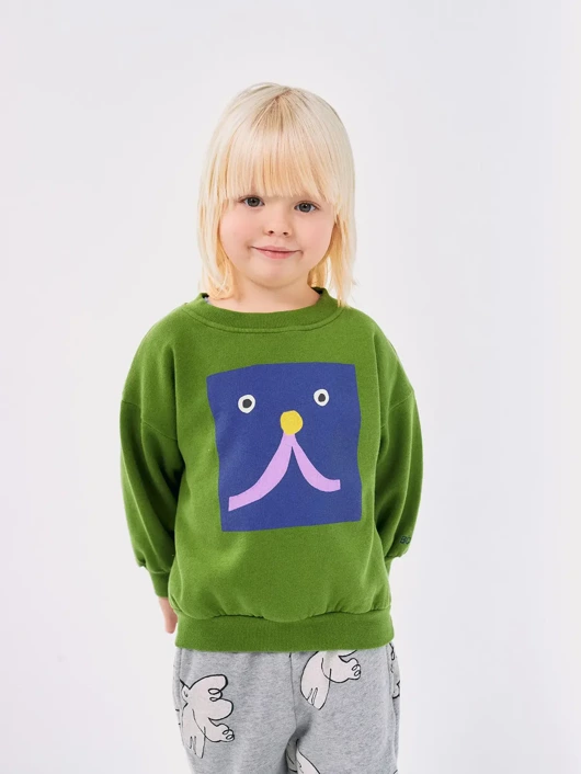 BOBO CHOSES BLUZA ZIELONA BAWEŁNA ORGANICZNA FUNNY FACE