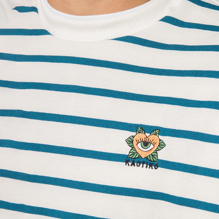 Kaotiko Blue Heart Stripes Sweatshirt