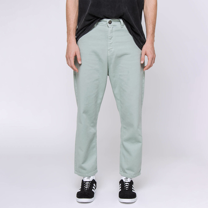 Kaotiko Green Regular Cropped Denim Trousers