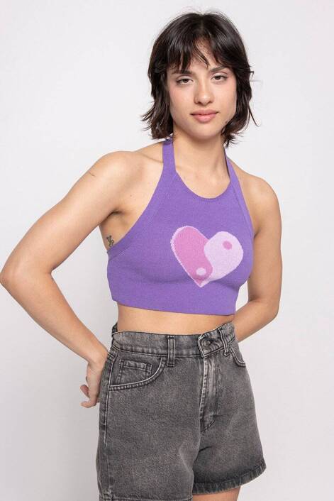 Kaotiko Purple Yin Yang Heart Top