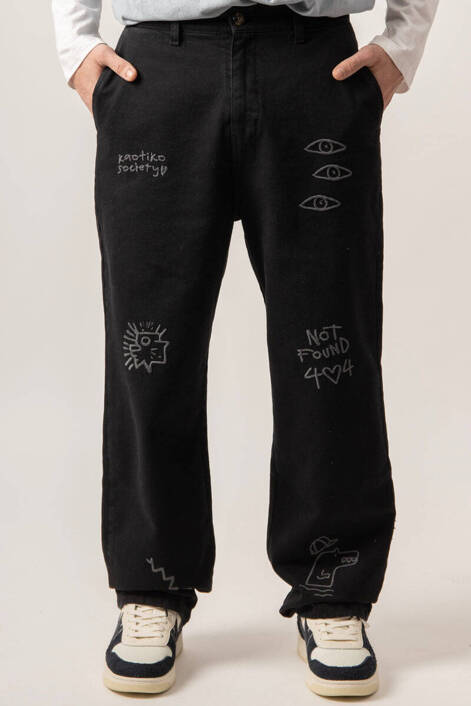 Kaotiko Relax Urban Embroidered Pants Black