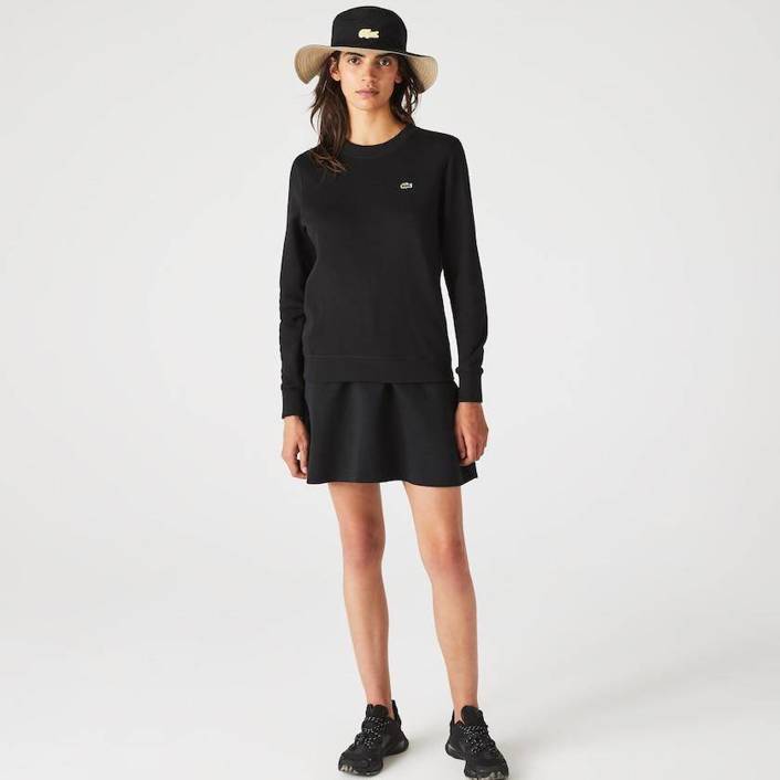 Lacoste Women’s Crew Neck Cotton Blend Fleece Sweatshirt Black