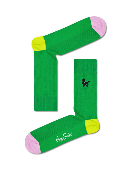Skarpetki Happy Socks Ribbed Embroidery Pudel na Zielonym