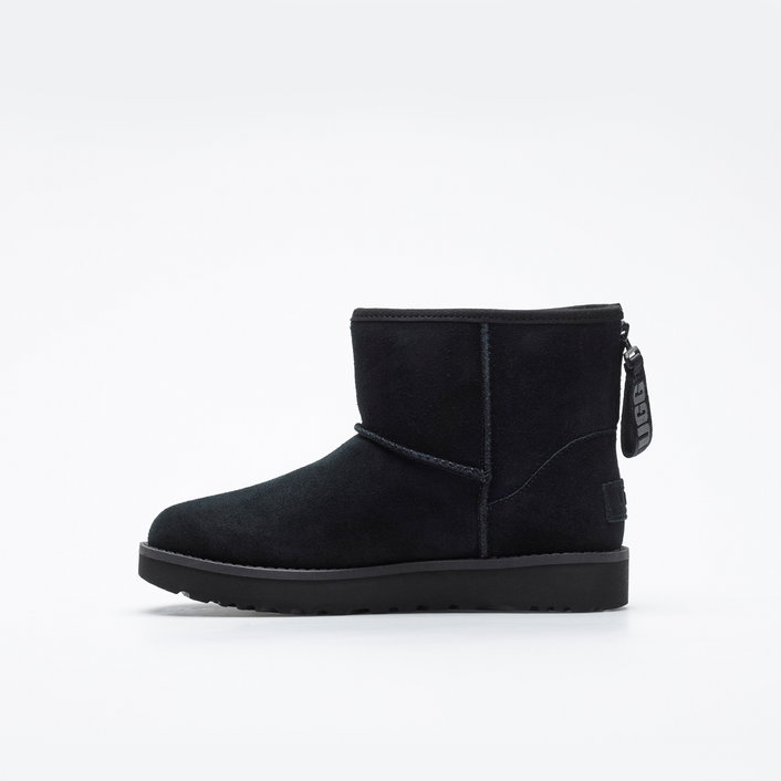 UGG W CLASSIC MINI LOGO ZIP BLACK